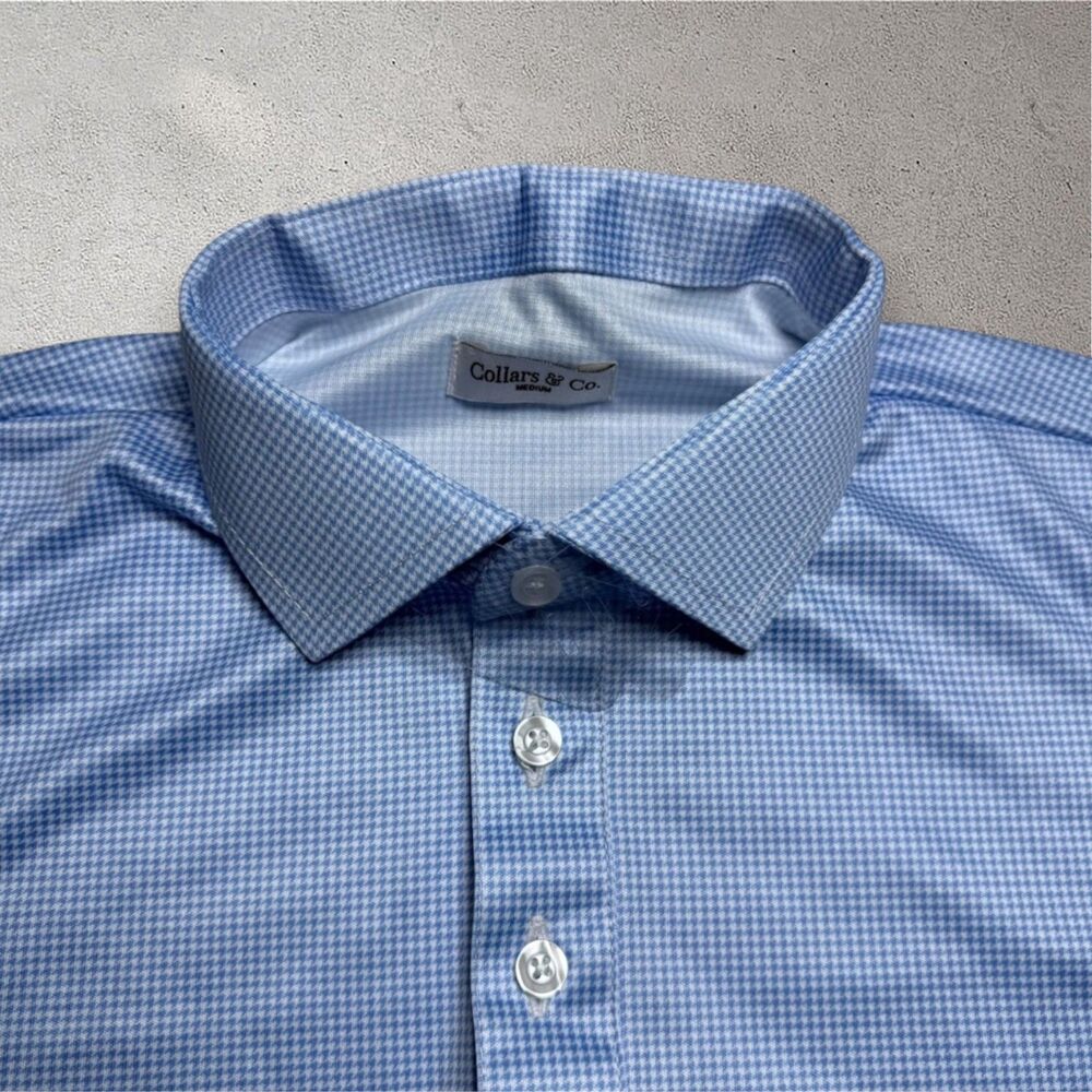 Collars and Co Mens Semi Spread Polo Houndstooth Golf Preppy Size M Blue